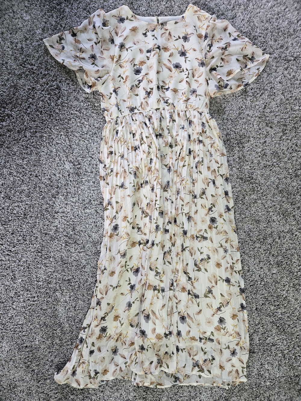 Hayden Cream Floral Midi Dress with Brown & Gray Accents